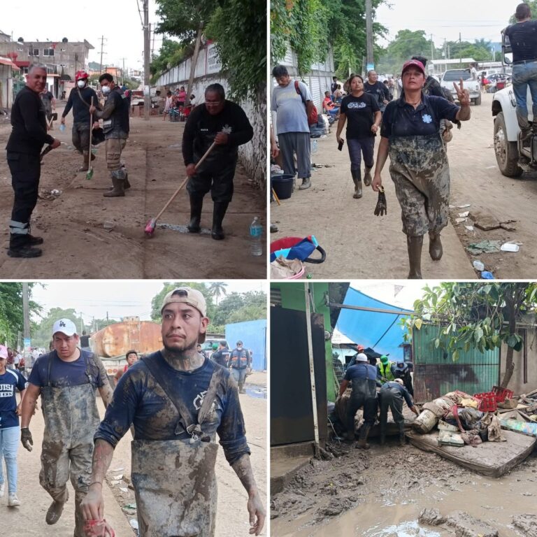 Elementos de Protección Civil Teoloyucan brindan apoyo humanitario en Poza Rica tras desbordamiento del río Cazones