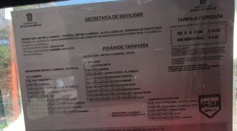 Transporte público del Edomex deberá mostrar pirámide tarifaria; advierten sanciones