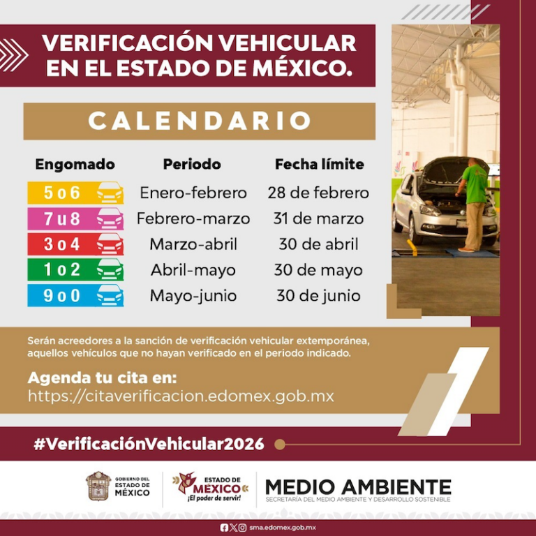 Fue publicado calendario de verificación para el 2026 en Edomex