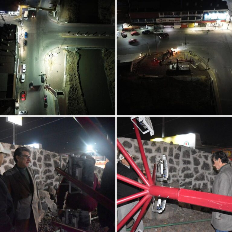 Instalan torres de iluminación en cruce de Avenida 5 de Mayo y Avenida Hidalgo en Teoloyucan