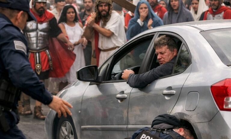 Arrolla hombre ebrio a policía durante Procesión del Silencio en Huehuetoca
