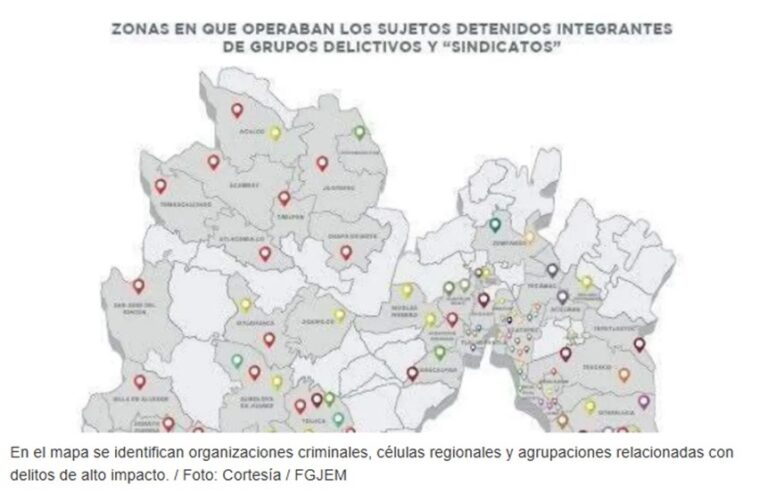Mapa criminal revela presencia de más de 20 grupos delictivos en Edomex