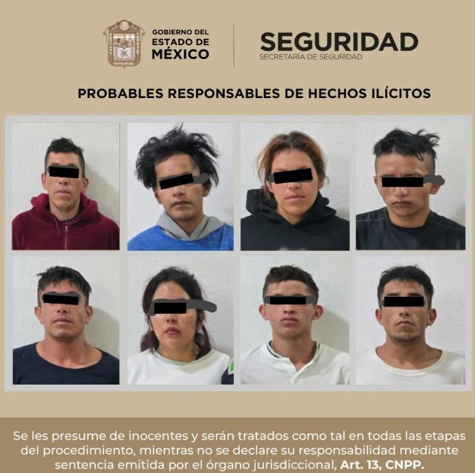 Ocho posibles integrantes de grupo delictivo son detenidos en Coyotepec