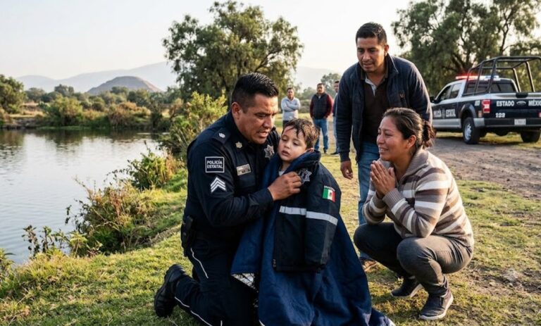 Reanima policía a niño de 3 años que cayó a un lago en Teotihuacán