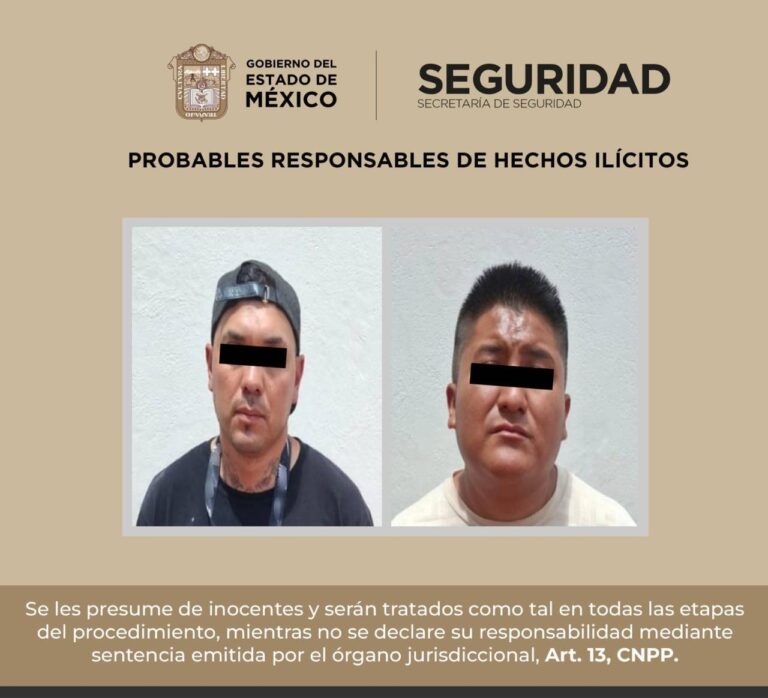 Detienen a dos en Zumpango por portación de arma larga y 29 dosis de aparente cristal