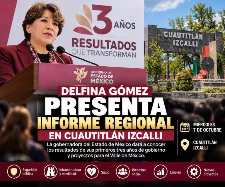 Delfina Gómez presenta este miércoles en Cuautitlán Izcalli informe regional por sus tres años de gobierno