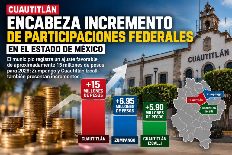 Cuautitlán encabeza incremento de participaciones federales en el Edomex