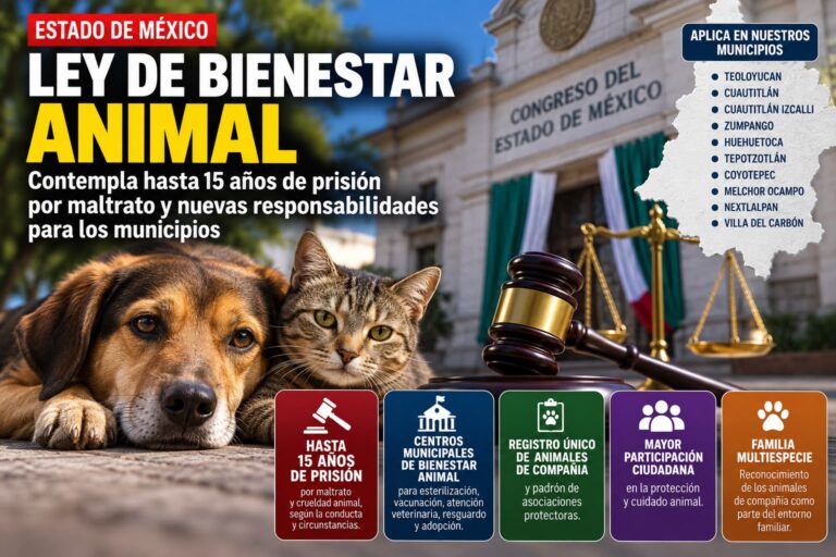 Ley de Bienestar Animal en Edomex contempla hasta 15 años de prisión por maltrato y nuevas responsabilidades para municipios